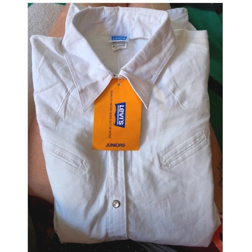 Levi's Western Shirt Womenswear Medium White NEW Pearl Snap Cotton Vintage 66302